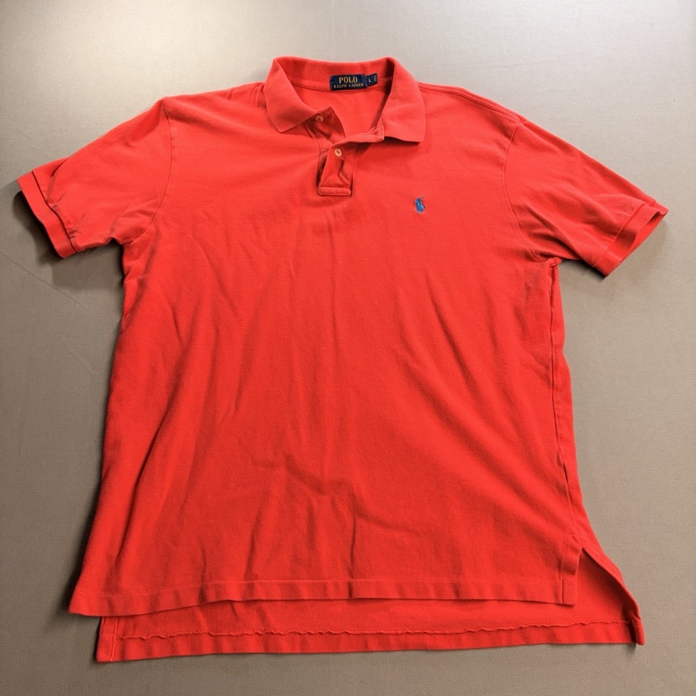 Polo Ralph Lauren Mens Polo Shirt Size L Red w Blue  Pony Short Sleeve